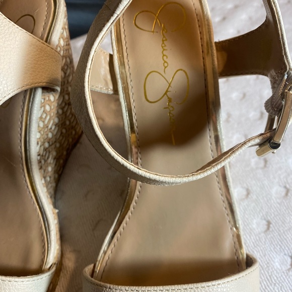 JESSICA SIMPSON Cork Laser Cut Out Wedge with Ankle Strap - Picture 10 of 16